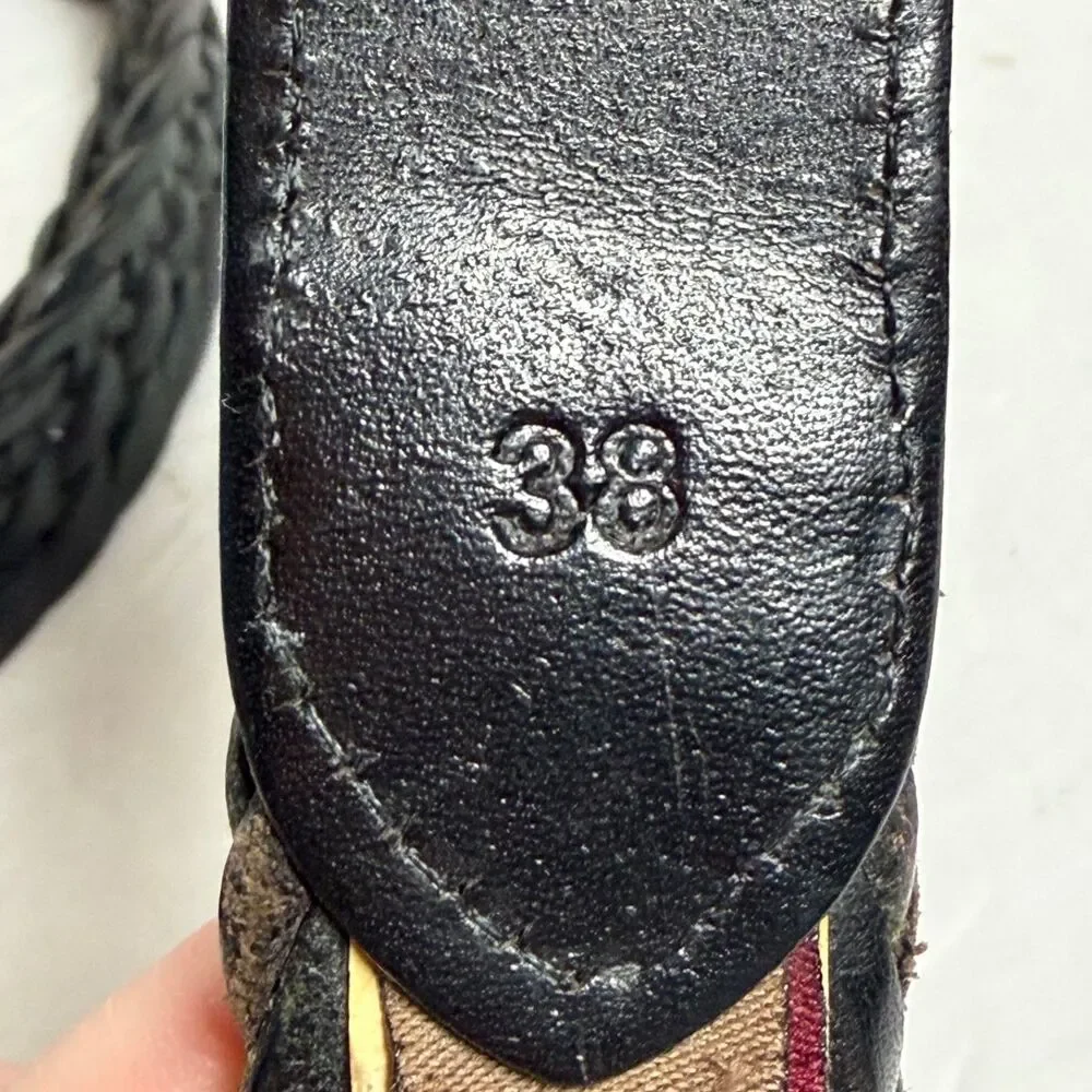 Trafalgar Belt Mens 38 Black Braided Leather Gold Tone Buckle Made in Turkey